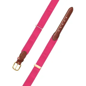 Adjustable Pink Grosgrain Belt with Brown Leather Tabs