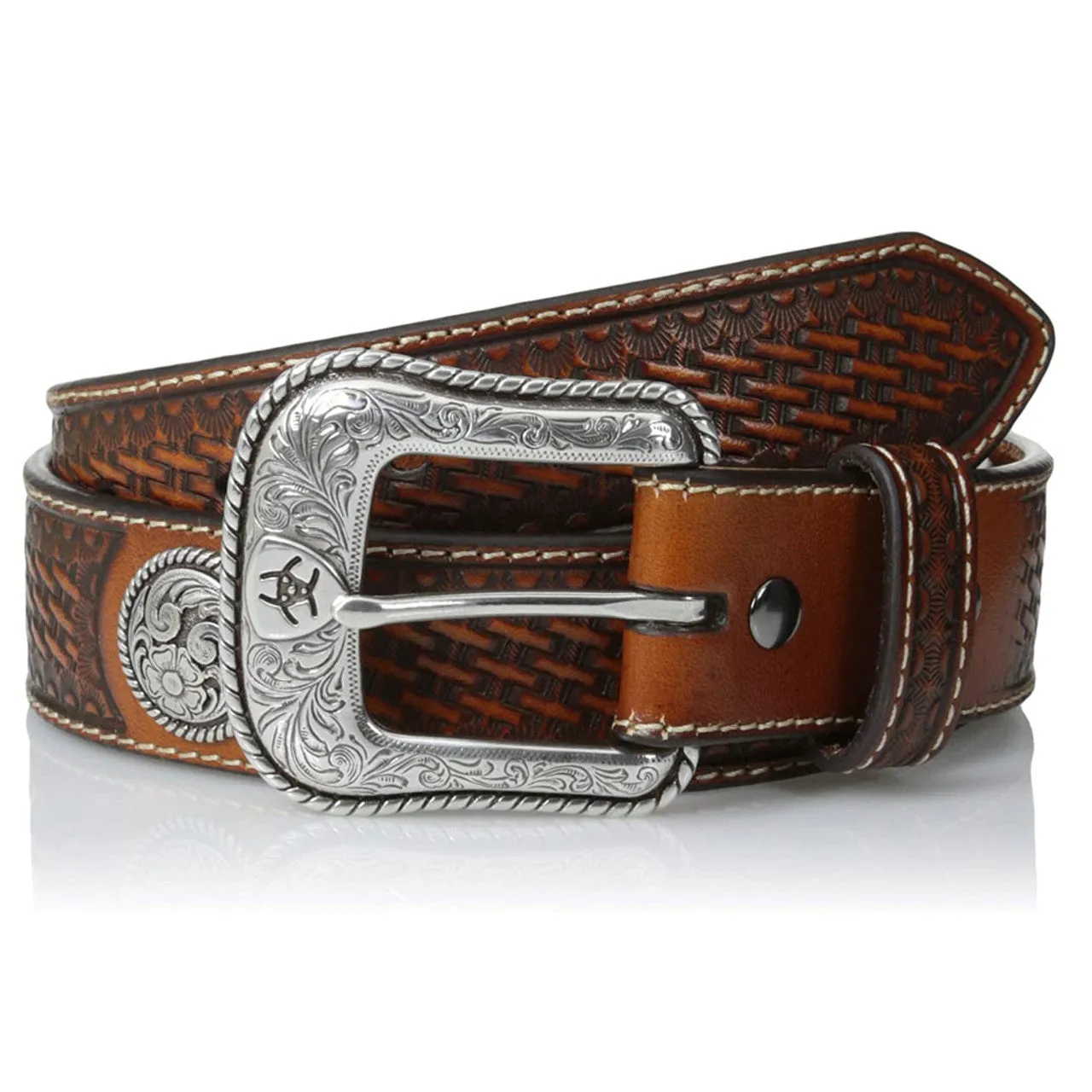 Ariat Mens Basketweave Embossed Stamped Belt 1-1/2" Tan