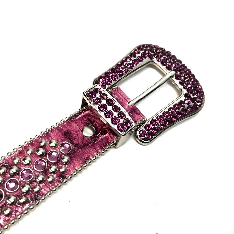 b.b. Simon Purple Fully Loaded Leather Crystal Belt