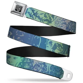 BD Wings Logo CLOSE-UP Full Color Black Silver Seatbelt Belt - Retro Monster Aqua Webbing