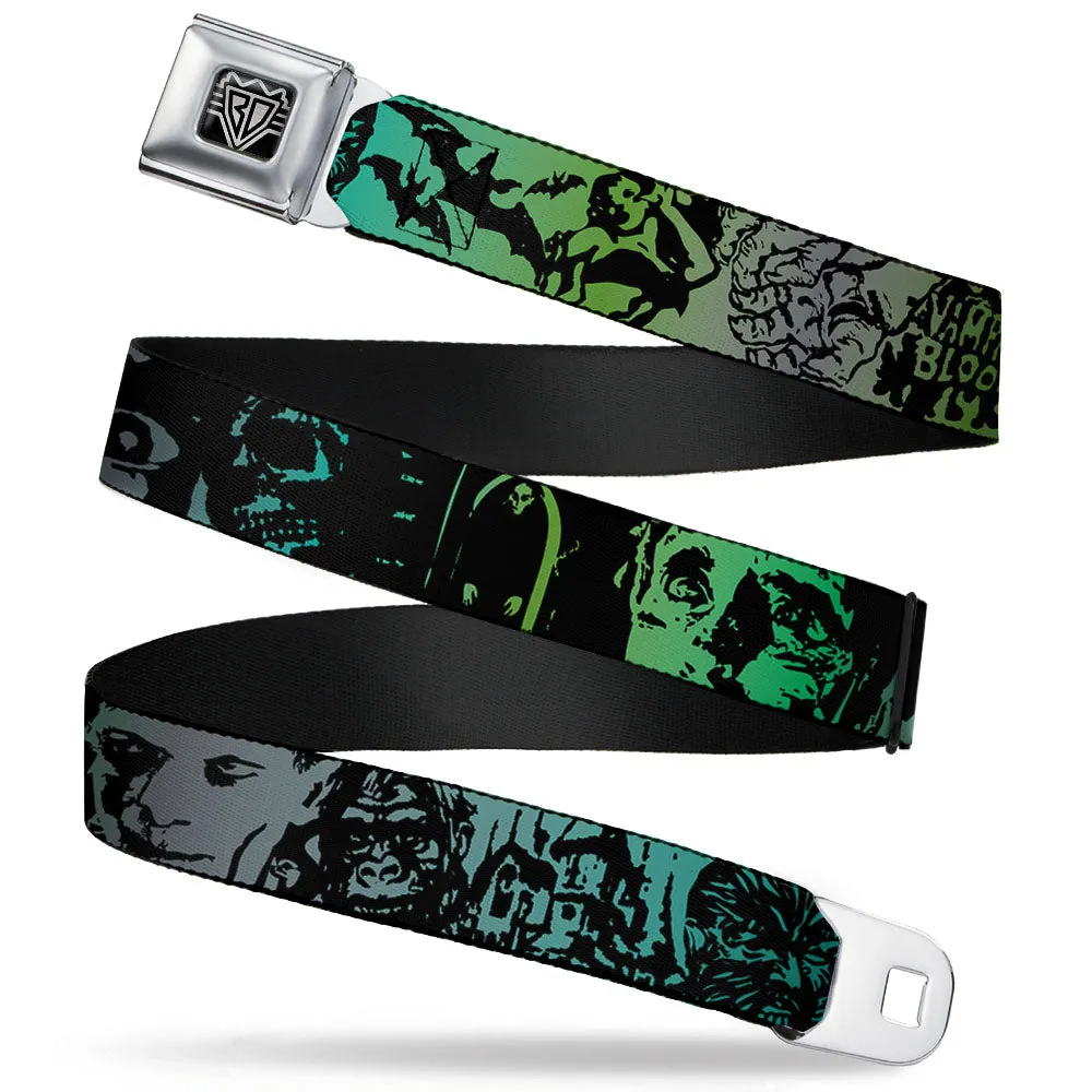 BD Wings Logo CLOSE-UP Full Color Black Silver Seatbelt Belt - Retro Monster Aqua/Black Webbing