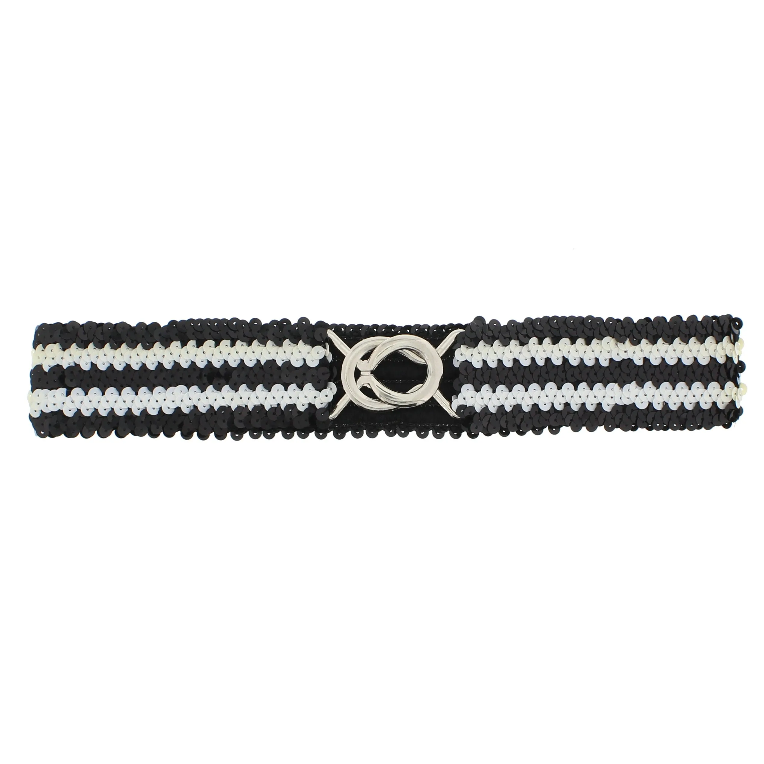 Black & White Striped Sequin Elasticated Belt (4.8cm Width)