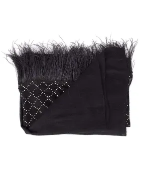 Black Crystal Feather Cashmere Shawl