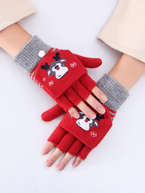 Blue Zone Planet |  Reindeer Knit Flip Fingerless Gloves