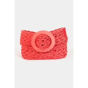 Braided Belt with Round Buckle in Coral