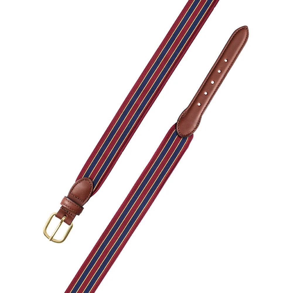 Brick, Navy & Gold Grosgrain Ribbon Leather Tab Belt