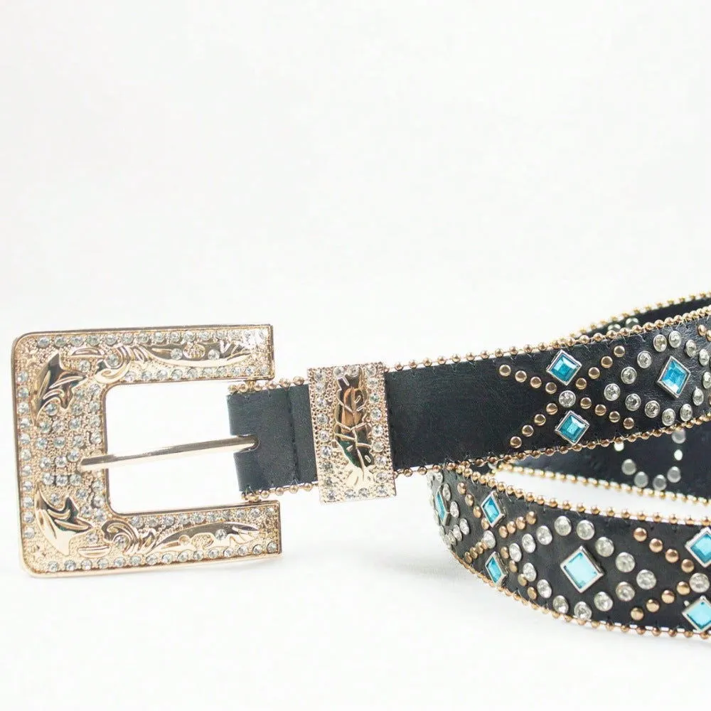 Buckle Up: Black Strap With Rhinestones Belt