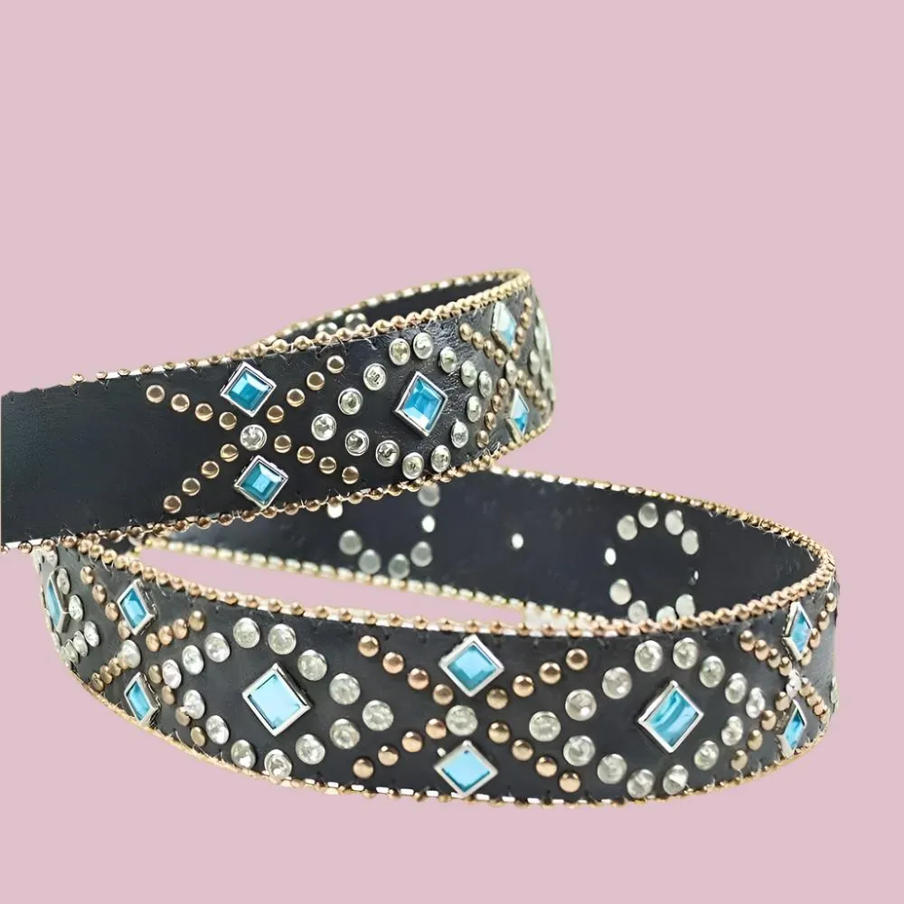 Buckle Up: Black Strap With Rhinestones Belt