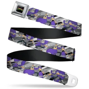 Classic TMNT Logo Full Color Seatbelt Belt - Teenage Mutant Ninja Turtles Shredder Action Poses Grays/Purple Webbing