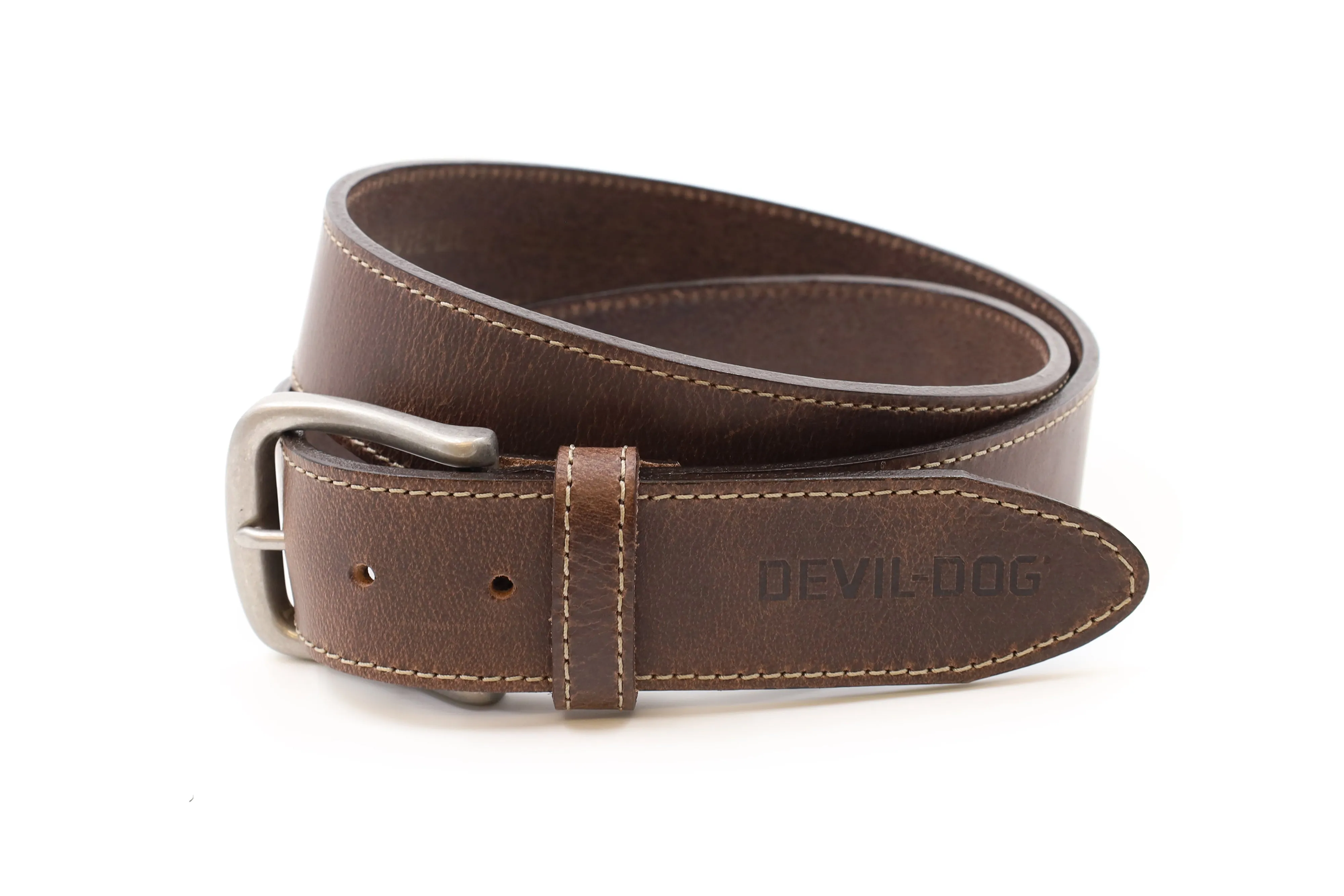 DEVIL-DOG® Leather Belt - Brown with Nickel Buckle