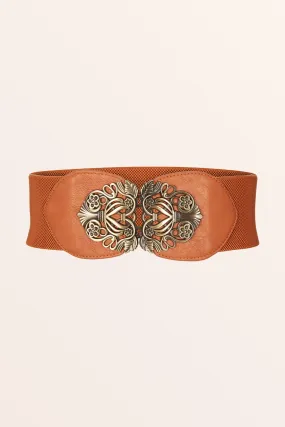 Elastic Vintage Buckle Belt - Brown