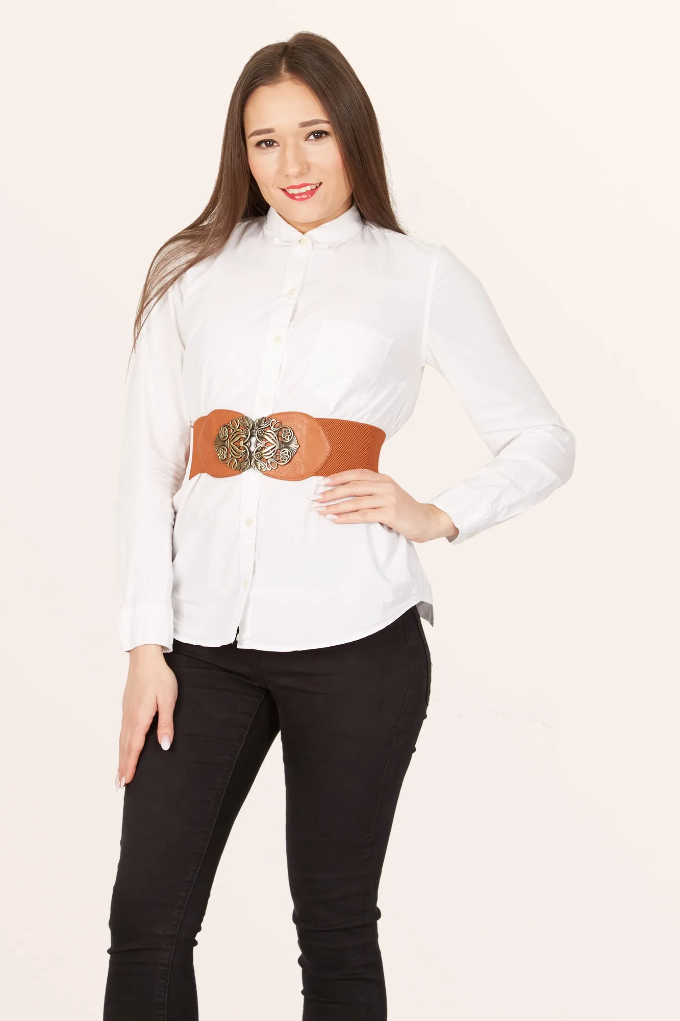 Elastic Vintage Buckle Belt - Brown