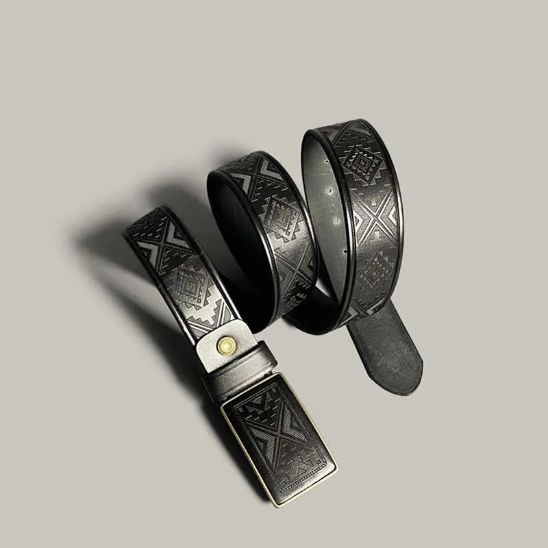 Engraving Diamond Pattern Square Buckle Leather Belt