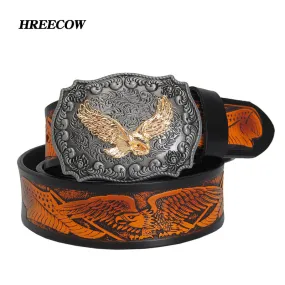 Fashion Casual Men's Leather Belts Top Quality Eagle Totem Copper Smooth Buckle Retro Belt For Men's Jeans