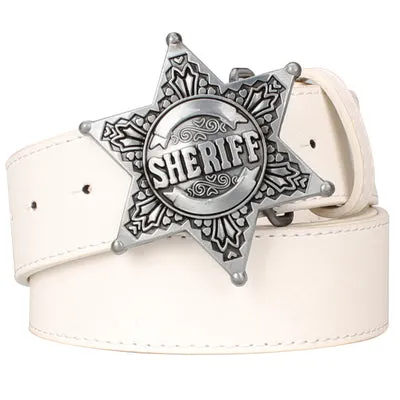 Fashion Men's belt metal buckle belts Sheriff badge Retro Hexagon star sign western style cowboy Pu leather belt