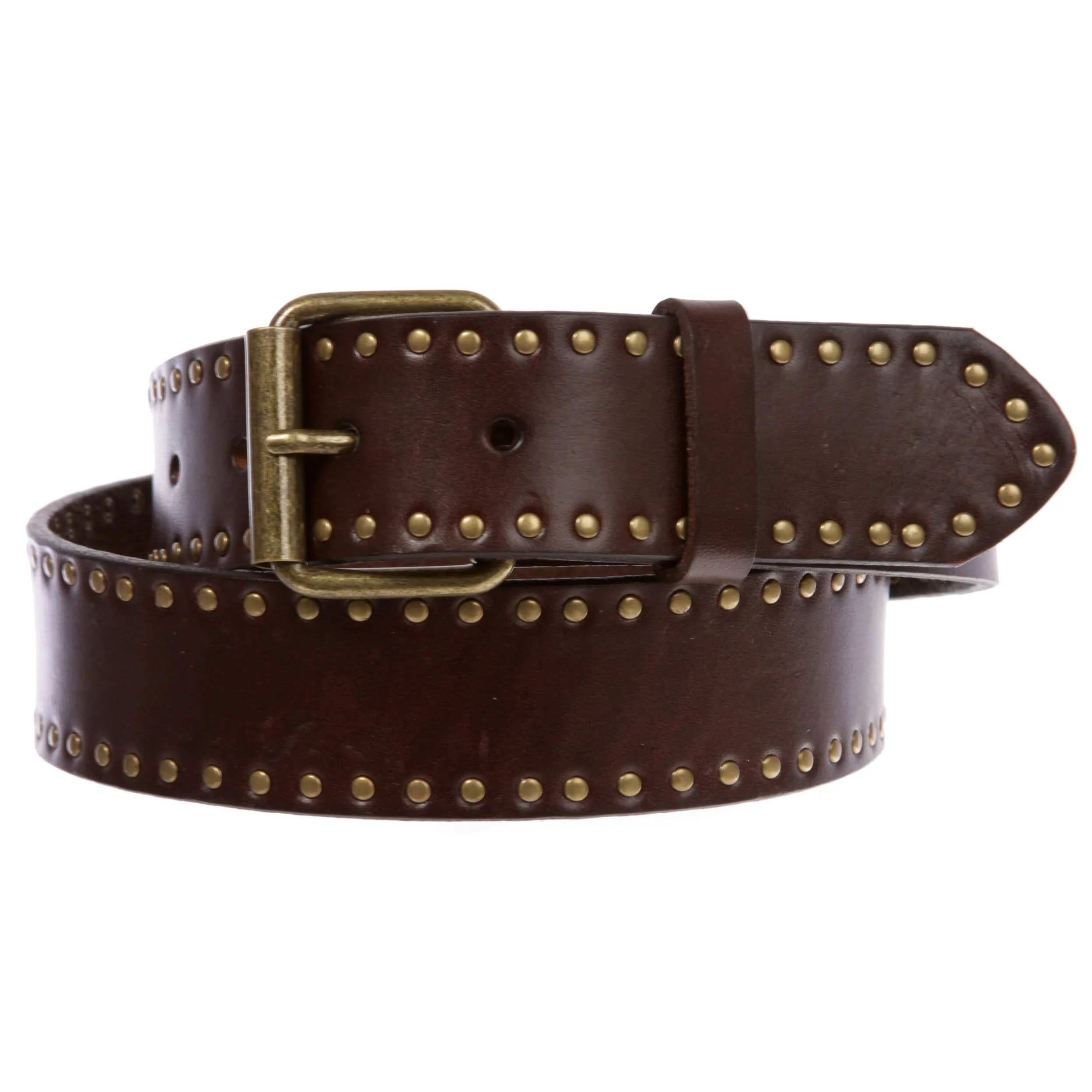 Genuine Vintage Retro Circle Studded Leather Belt - Interchangeable buckle