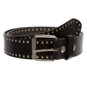 Genuine Vintage Retro Circle Studded Leather Belt - Interchangeable buckle