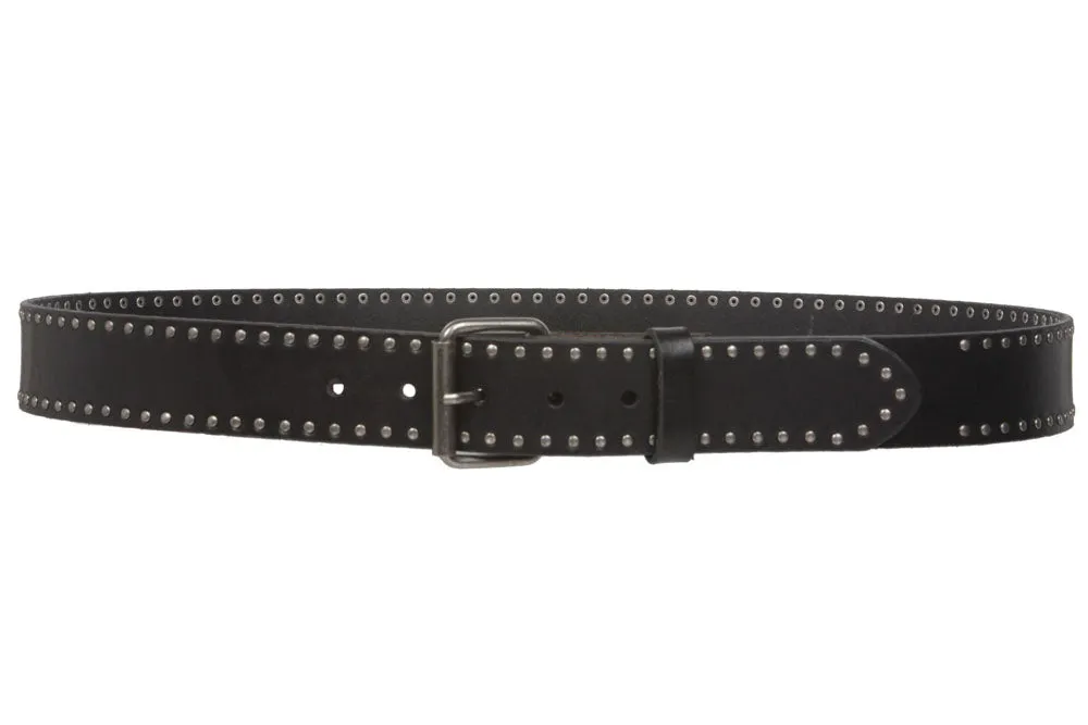 Genuine Vintage Retro Circle Studded Leather Belt - Interchangeable buckle