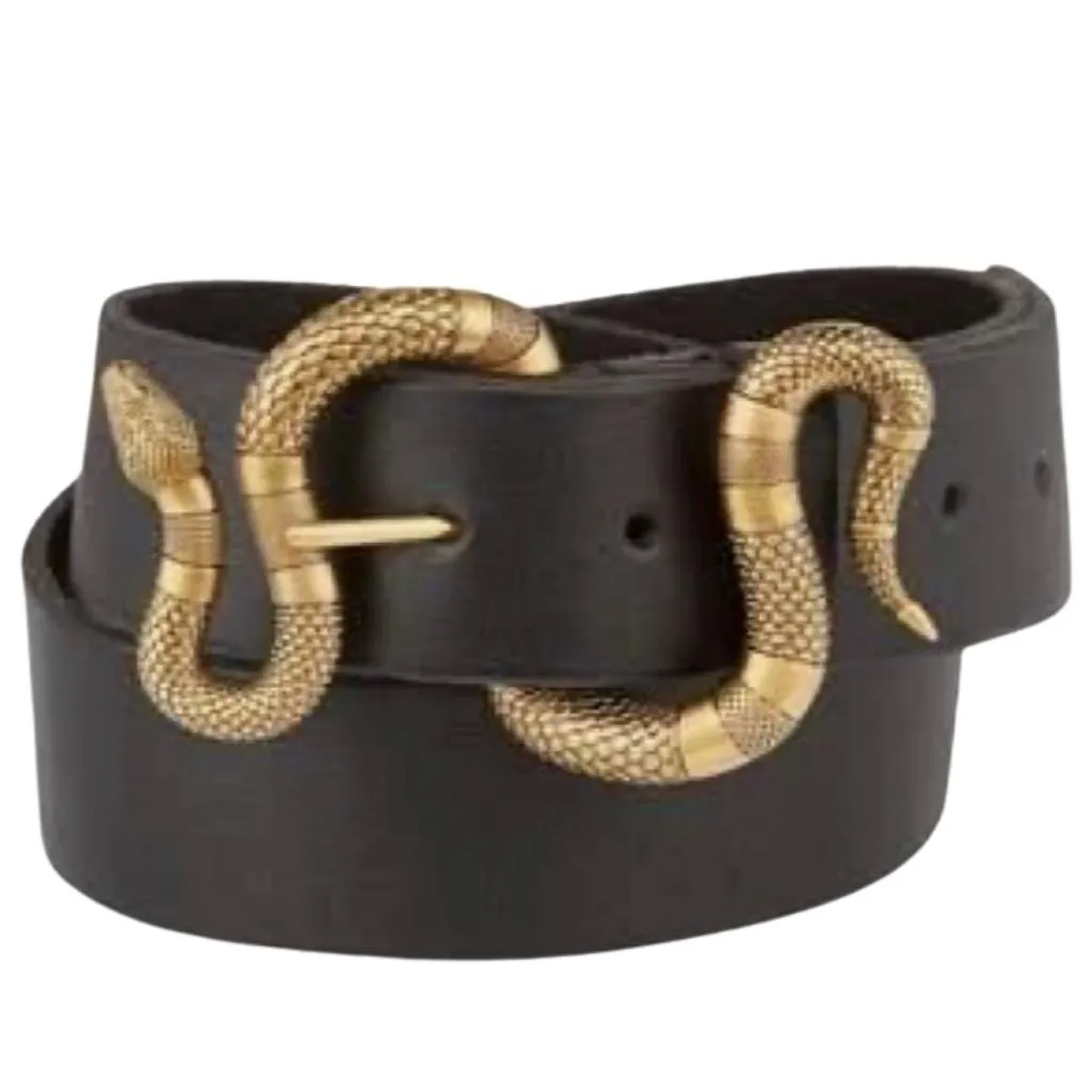 Gold Snake Buckle Pu Leather Belt For Men