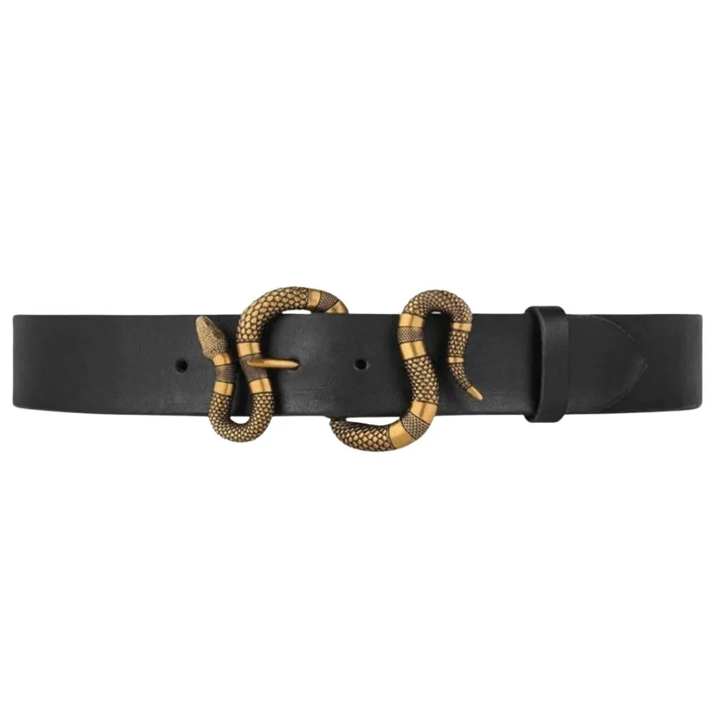 Gold Snake Buckle Pu Leather Belt For Men