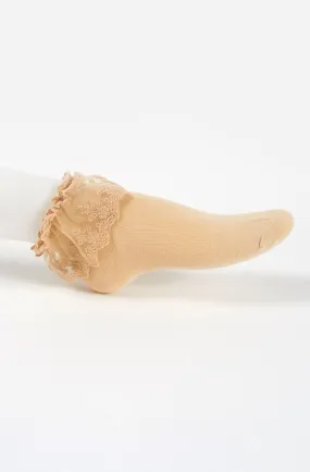 Instant Shipping! Ankle Socks with Lace in Coffee