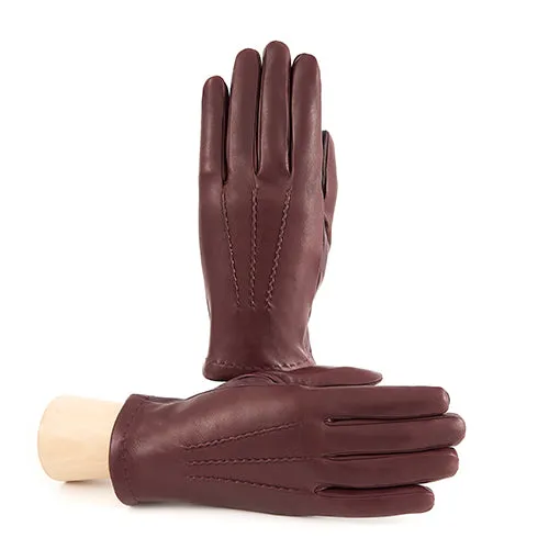 Men's bordeaux nappa leather gloves with  touchscreen leather  palm