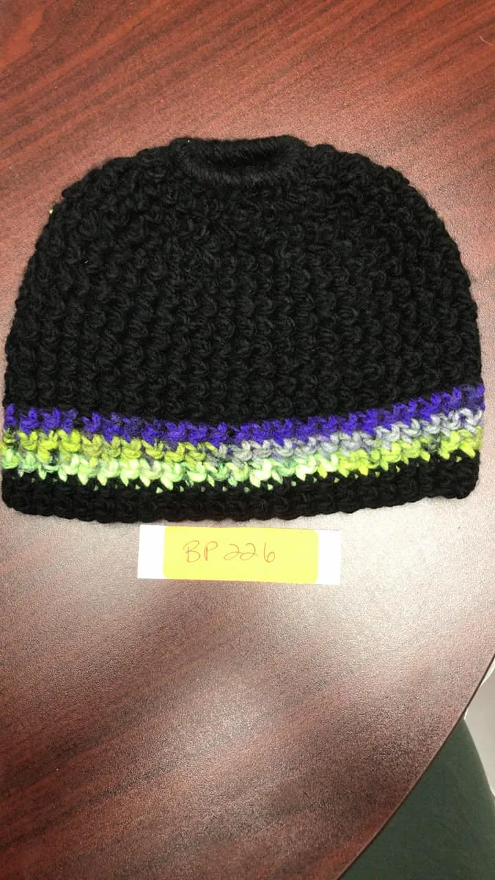 Messy Bun Hat - Black with Purple Green Trim