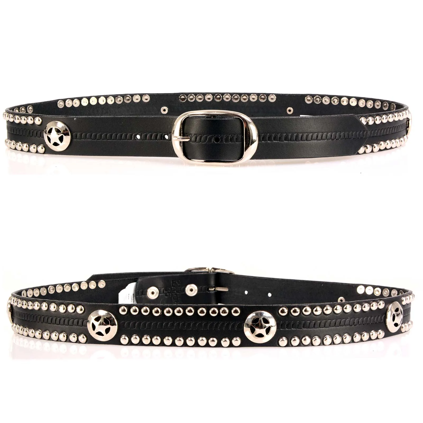 Milwaukee Leather MP7131 Men's Chrome Studded & Star Emblem Black Leather Belt w/ Interchangeable Buckle -1.5 in Wide