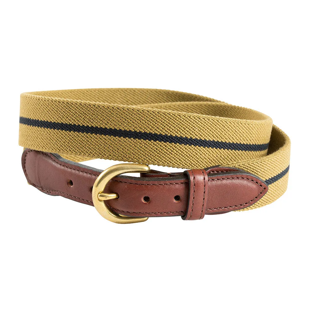 Ochre & Navy Belgian Stretch Leather Tab Belt