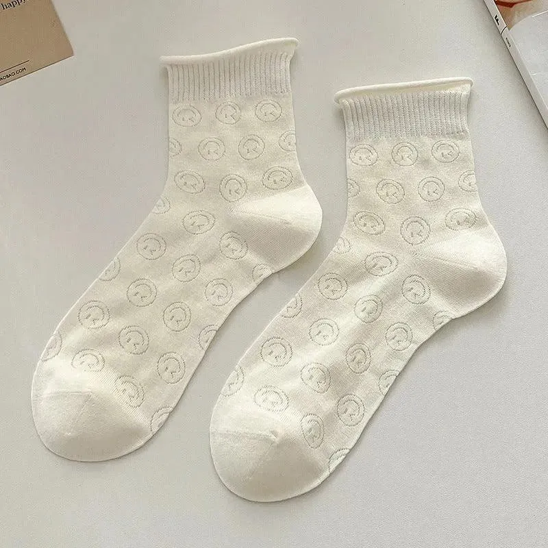 One Pair of Frilly Socks With Heart Pattern | Cute Crew Socks | Causal Socks