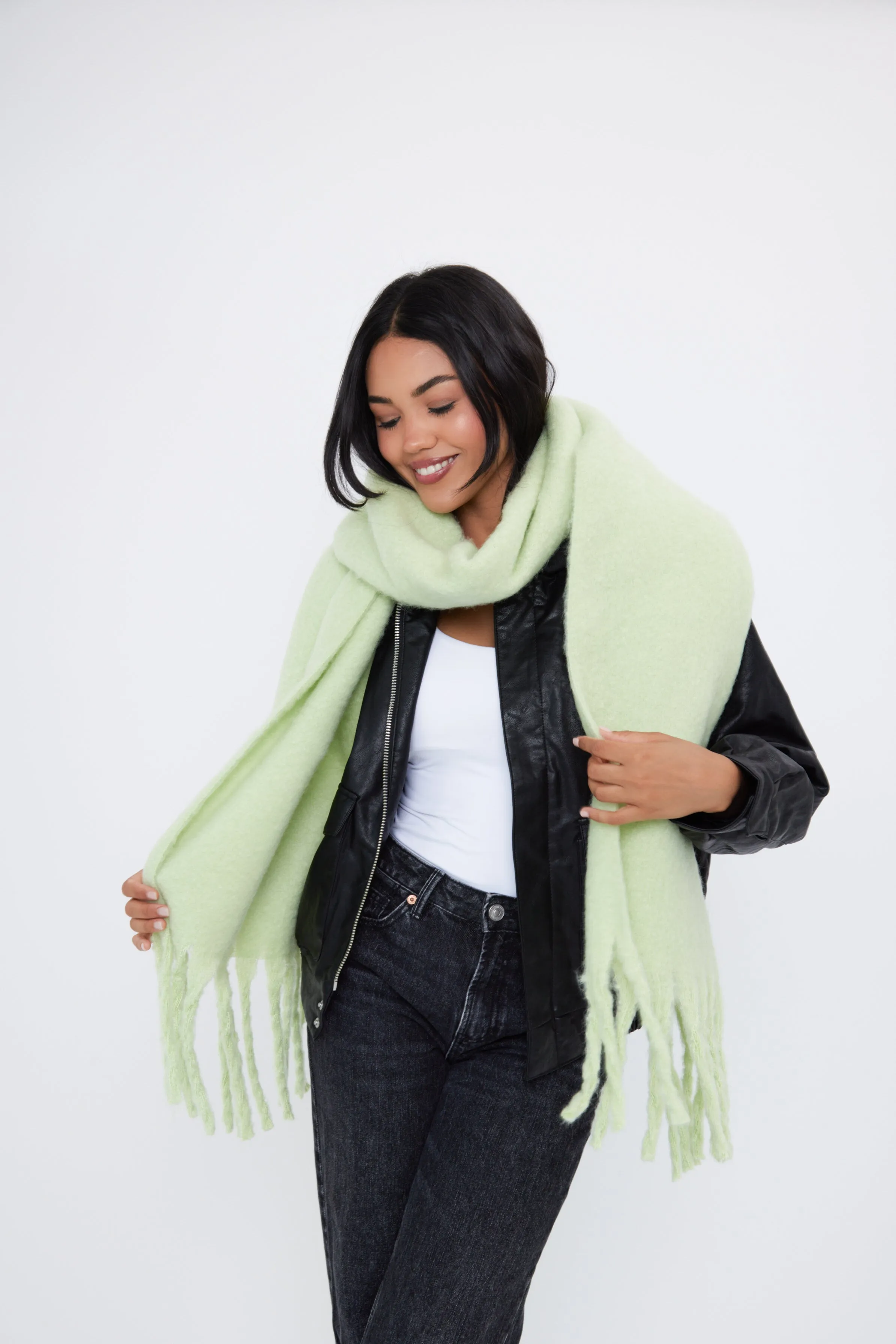 Oversized Chunky Blanket Scarf in Matcha Green