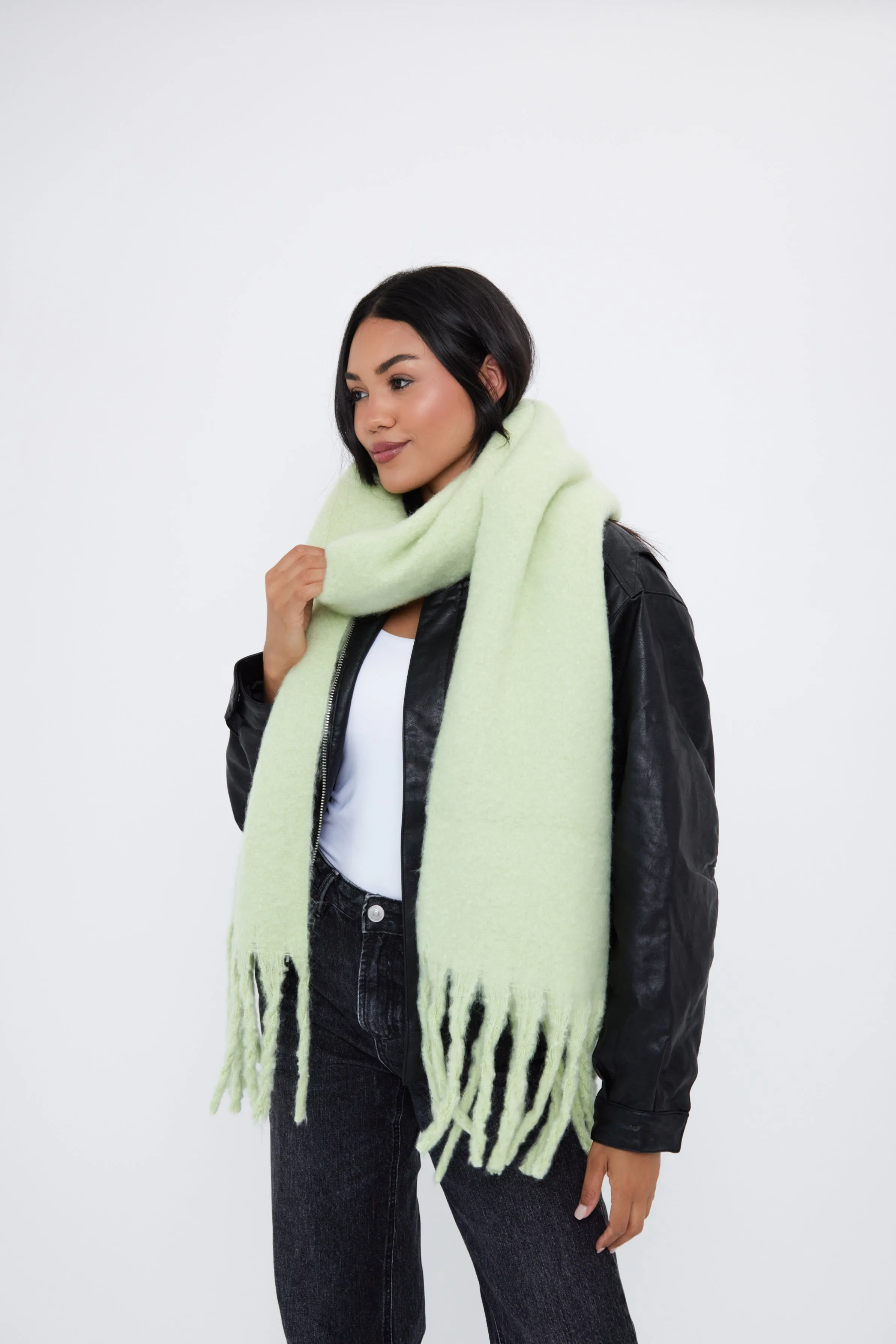 Oversized Chunky Blanket Scarf in Matcha Green