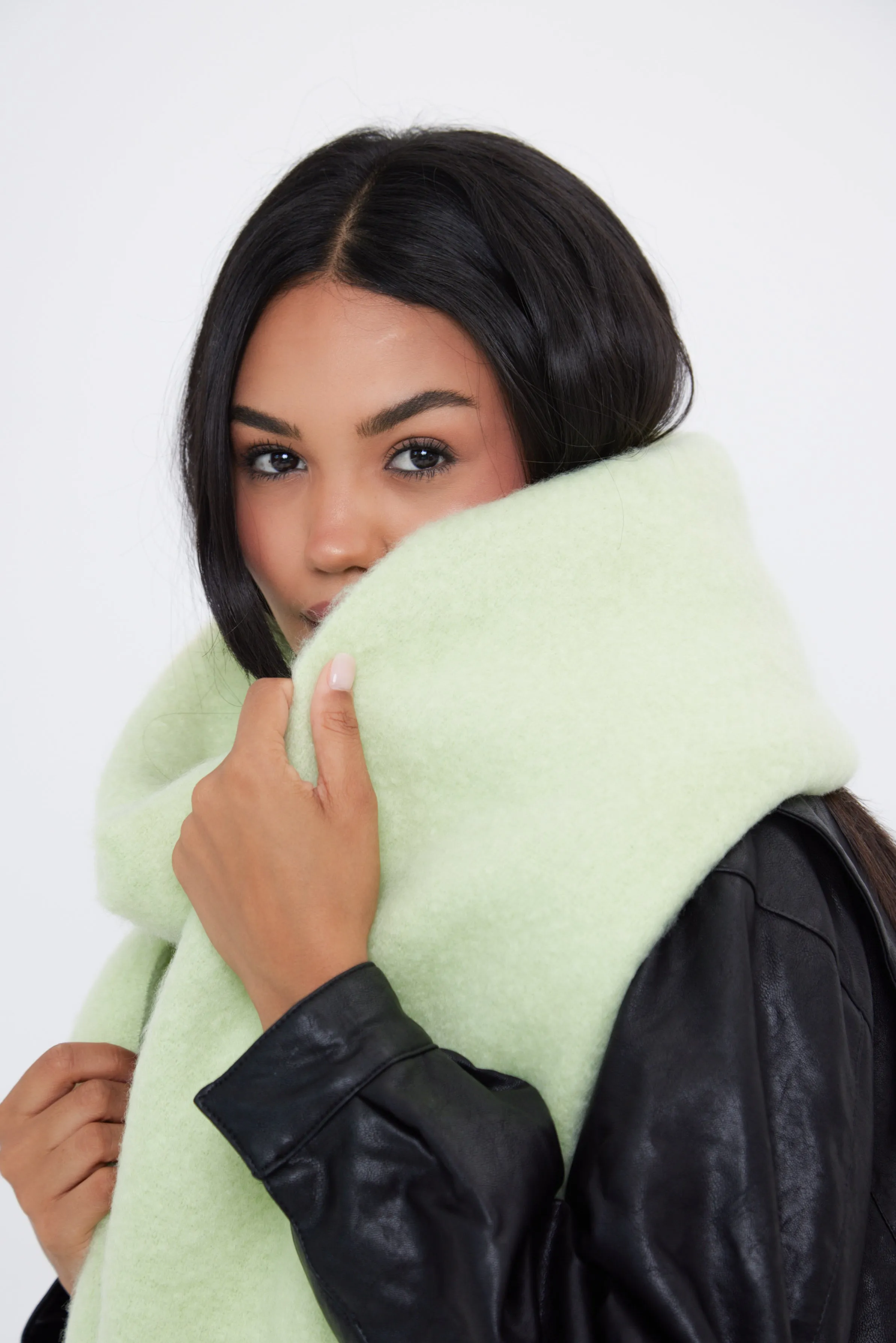 Oversized Chunky Blanket Scarf in Matcha Green