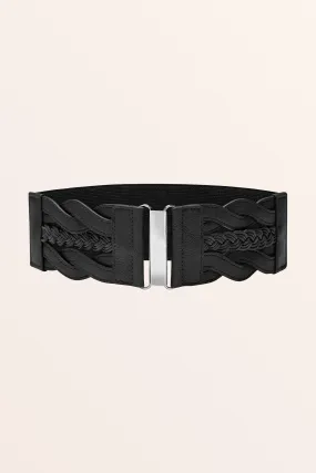 Retro Braided Buckle Belt - Black