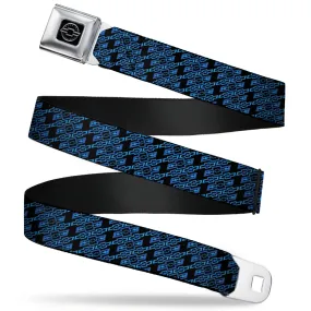 Retro Chevy Bowtie Diagonal Monogram Seatbelt Belt - Black & Blue Webbing