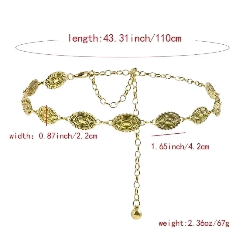 Retro Geometric Alloy Plating Women's Chain Belts