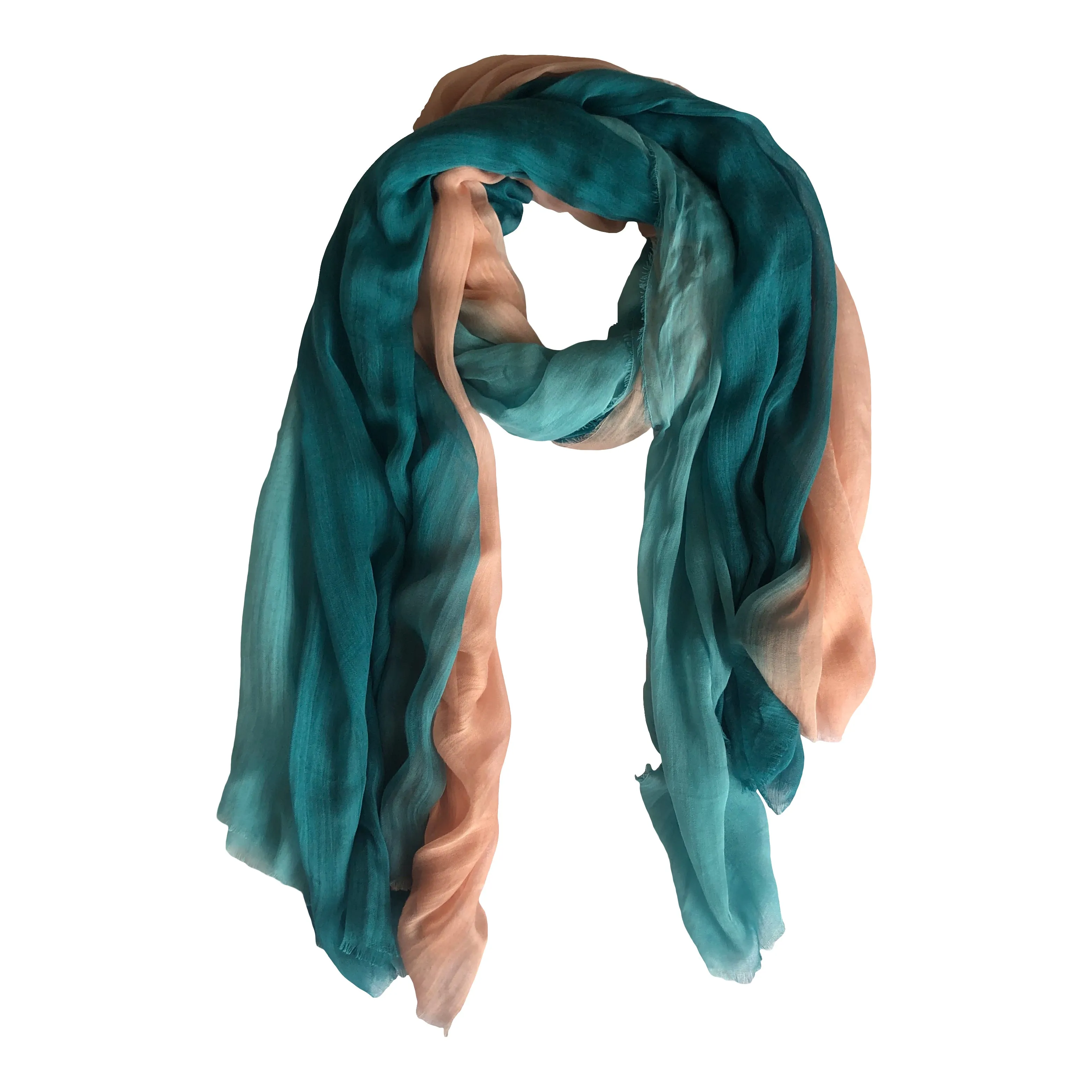 Silk/Cashmere Scarf (Aqua/Peach)