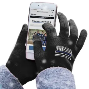 Thin Blue Line Touchscreen Gloves, Black