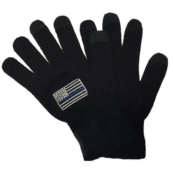 Thin Blue Line Touchscreen Gloves, Black