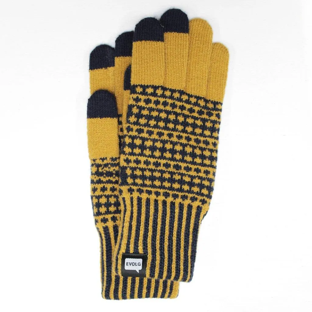 Tokyo Knit Gloves (Mustard   Navy)