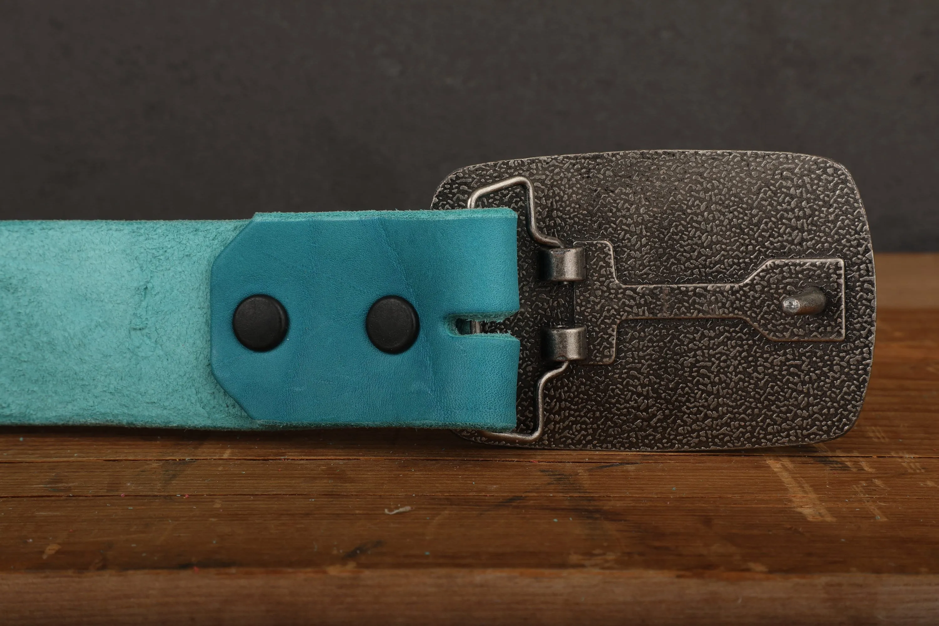 Turquoise Leather Belt with Antique Silver Buckle