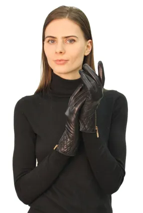 VAREL - Short Leather Gloves with Zipper Detailing