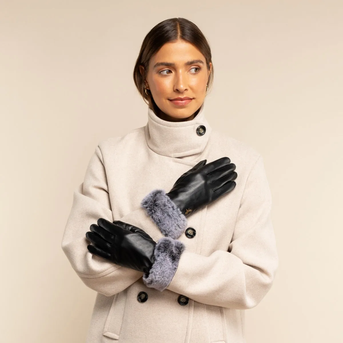 Vera – luxurious leather gloves with faux fur at the wrist & touchscreen feature