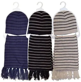 winter stripe hat and scarf set Case of 72