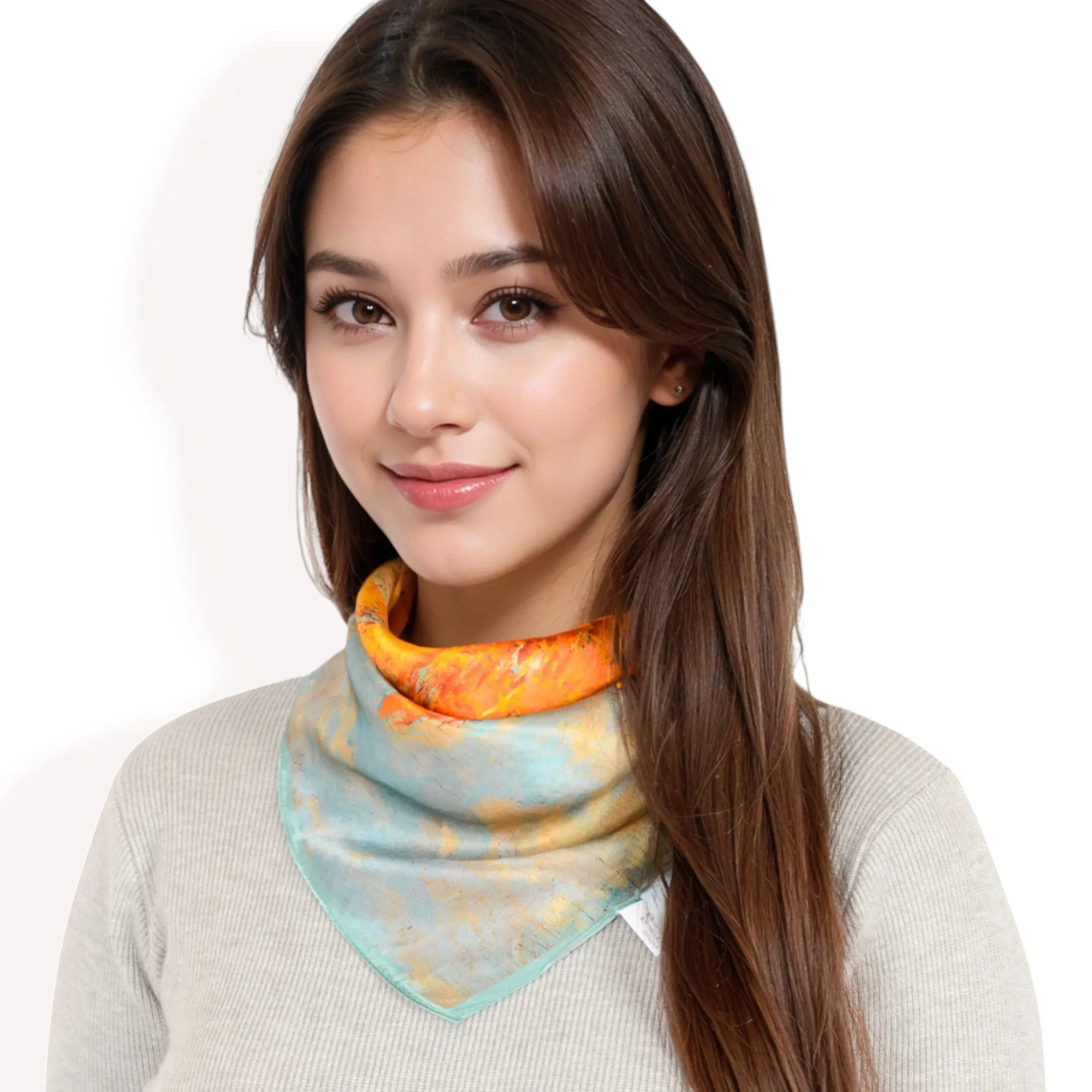 Women's Elegant Floral, Abstract, and Chain Print Silk Square Scarves with Bold Patterns and Luxurious Satin Finish