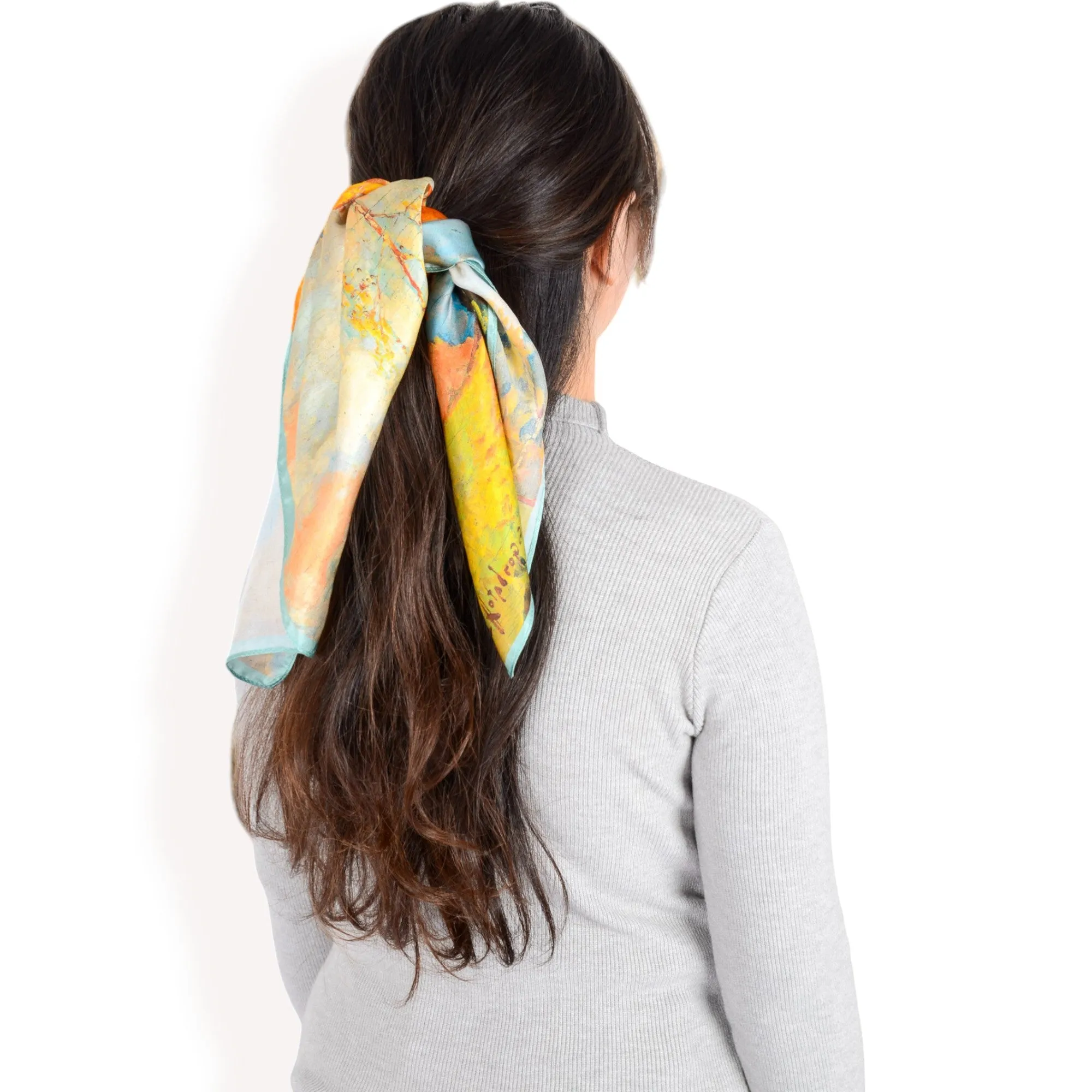 Women's Elegant Floral, Abstract, and Chain Print Silk Square Scarves with Bold Patterns and Luxurious Satin Finish