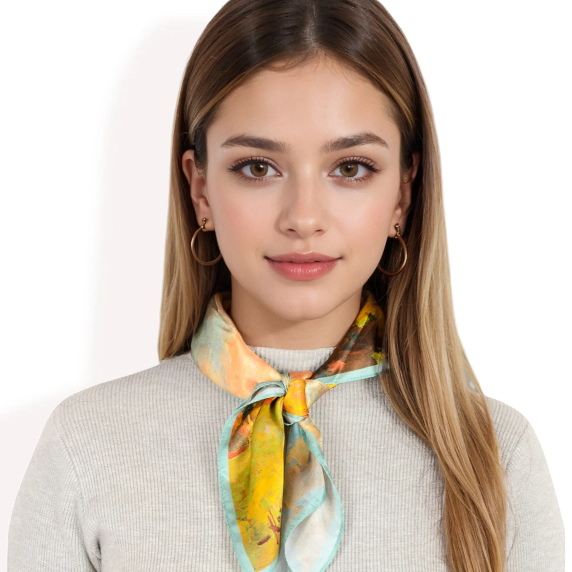 Women's Elegant Floral, Abstract, and Chain Print Silk Square Scarves with Bold Patterns and Luxurious Satin Finish